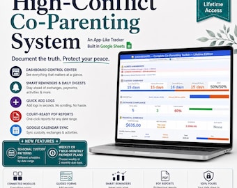 High-Conflict Co-Parenting Tracker Google Sheets | Lifetime Custody & PDF Report System