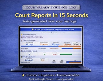 Co-Parenting Evidence Log Google Sheets | Court Report PDF, Custody, Expense & Communication Logs