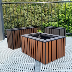 Modern Rectangular Planter Box Outdoor Composite | Luxury Wood Look Garden Planter | Slatted design | Durable patio balcony plant pot