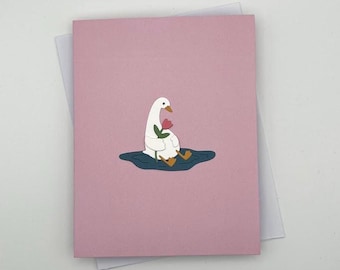 Handmade Goose Tulip Card, Layered Cardstock, Romantic Love Greeting, Blank Inside