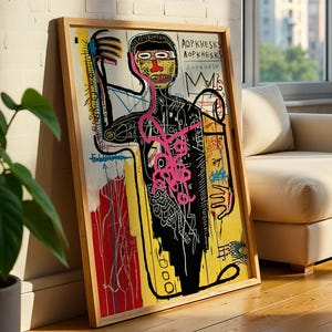 Basquiat Hip Hop Wall Art, Trendy Pop Abstract Pattern Poster, Street Culture Exhibition Print