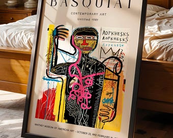 Basquiat Street Art Poster, Exhibition Neo Expressionist Print, Contemporary Graffiti Raw Abstract Wall Art
