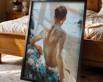 Henry Tuke Boy Print, Nude Gay Summer Coastal Poster, Erotic LGBT Art History decor