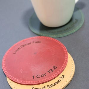 Personalized Leather Coaster, Engraved Full Grain Distressed Leather, Church Gifts