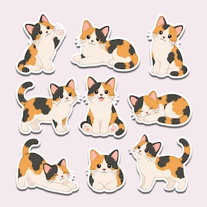Calico Cat Sticker Pack Vinyl Decal Set | Calico Kitty Stickers for Laptops, Water Bottles