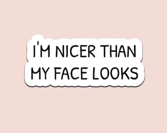 Funny Sticker: I'm Nicer Than My Face Looks, Waterproof Vinyl Decal