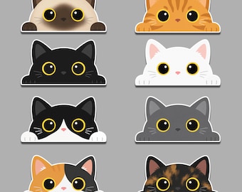 Spähende Katze Aufkleber | Cat Vinyl Sticker Set für Laptops, Wasserflaschen & Journals