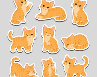 Orange Cat Sticker Pack Vinyl Decal Set | Ginger Kitten Stickers for Laptops,  Water Bottles