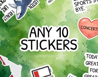 Any 10 Stickers Vinyl Decal Pack | Funny Waterproof Laptop Sticker Bundle