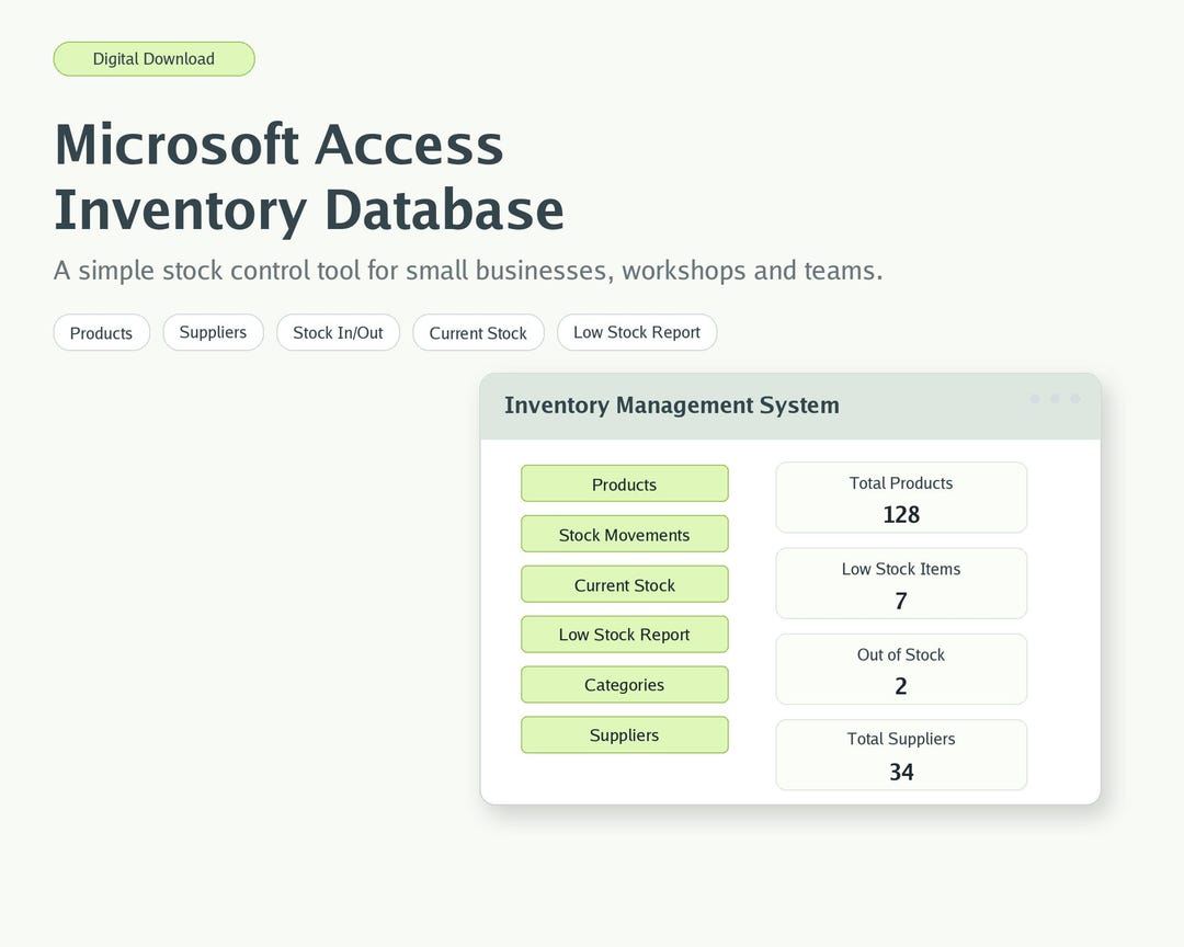 Microsoft Access Inventory Database | Stock Control Tracker (digital ...