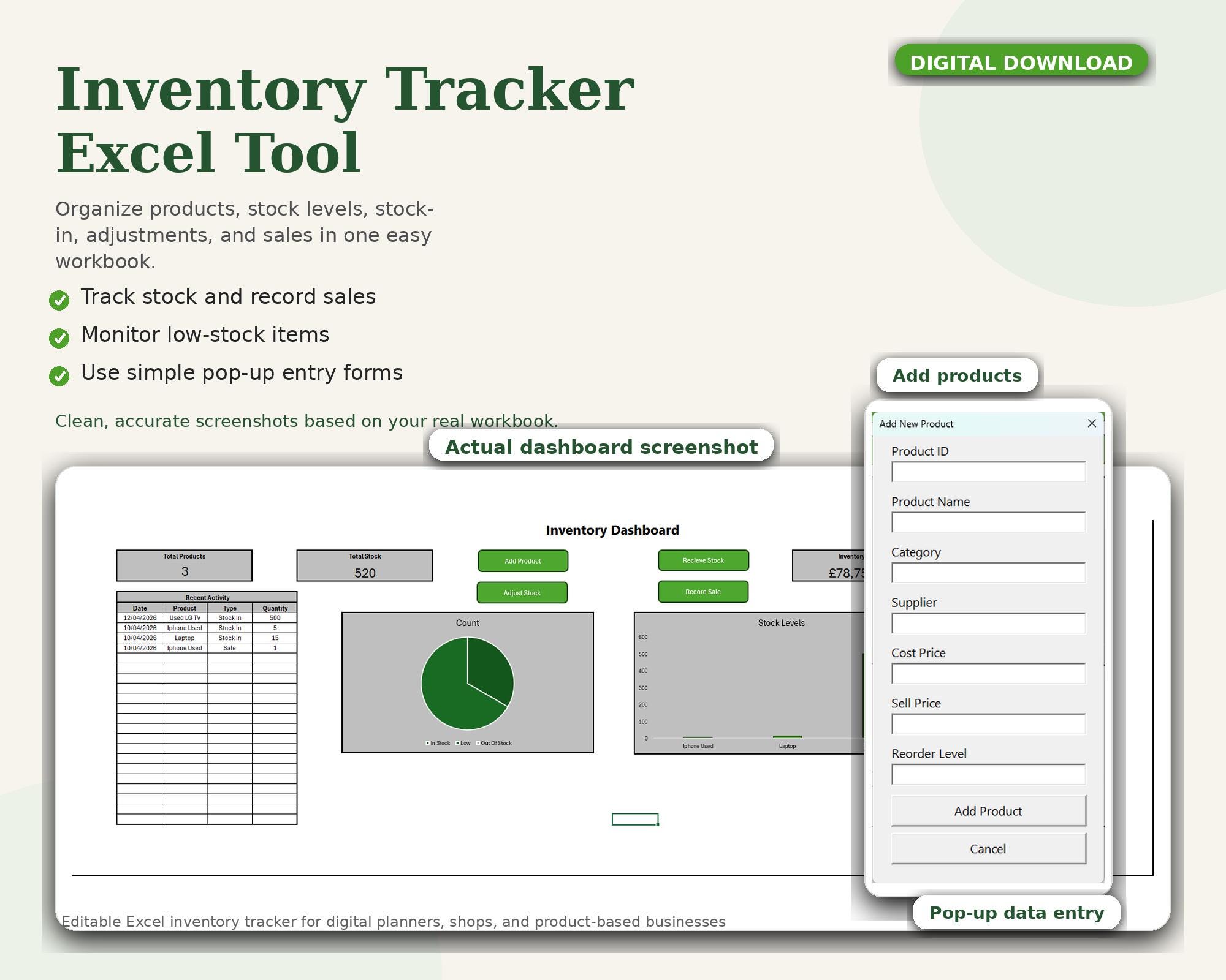 Excel Inventory Tracker Spreadsheet | Small Business Stock Control ...