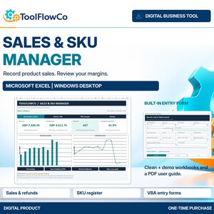Excel Sales Tracker with Dashboard, SKU Manager, Refunds and Data Entry Forms