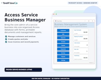 Microsoft Access Service Business Database for Jobs, Quotes and Invoices