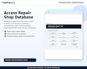 Microsoft Access Repair Shop Database for Tickets, Parts and Invoices