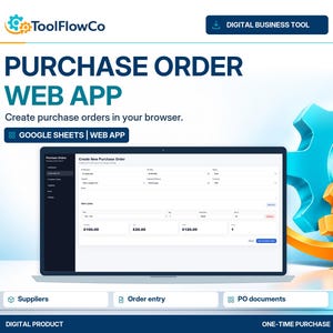 Google Sheets webapplicatie voor inkooporders met leveranciers, artikelen en PDF-export.