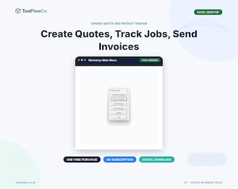 Excel Garage Quote, Job and Invoice Tracker for Mechanics