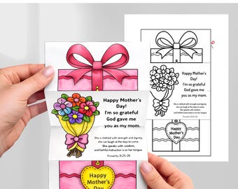 Muttertagskarte mit Bibelvers für Kinder zum Ausdrucken – Malvorlage, Bastelidee für den Sonntagsschulunterricht, Last-Minute-DIY-Geschenk für Mütter mit religiösem Hintergrund