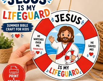 Bastelidee „Jesus ist mein Rettungsschwimmer“ für Kinder | Sommerliche Bastelvorlage zur Bibel | Bastelidee für die Sonntagsschule | Christliche Kinderaktivität | Psalm 121
