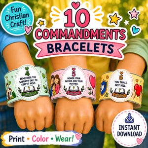 10 Commandments Printable Bracelet Craft for Kids | VBS Bible Activity | Christian Preschool Sunday School Lesson | Moses Exodus 20