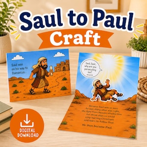 Saul to Paul craft printable for kids featuring pop-up Bible lesson activity for Sunday school and homeschool learning