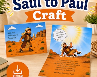 Von Saul zu Paulus: Bastelvorlage für Kinder, Bibel-Pop-up-Bastelvorlage zum Ausdrucken, Bibelgeschichte: Saul wird zu Paulus – Aktivität für Vorschule und Kindergarten