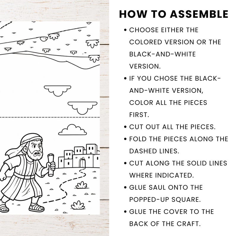 Step-by-step assembly instructions for Saul to Paul Bible craft printable perfect for Sunday school teachers and homeschool moms