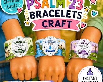 Psalm 23 Bracelet Craft Printable, Lord is my Shepherd Bible Craft for Kids, Sunday School, VBS & Christian Preschool Coloring Activity