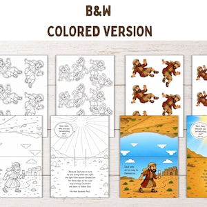 Black and white and colored Saul to Paul printable craft pages for Christian homeschool and Sunday school activities