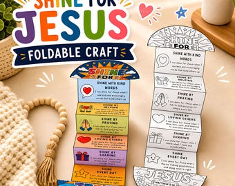 Bastelidee „Shine for Jesus“ | Faltbare Bibel-Bastelvorlage für den Sommer (Kinderbibelwoche, Sonntagsschule) | Matthäus 5,16 (PDF zum Ausdrucken)