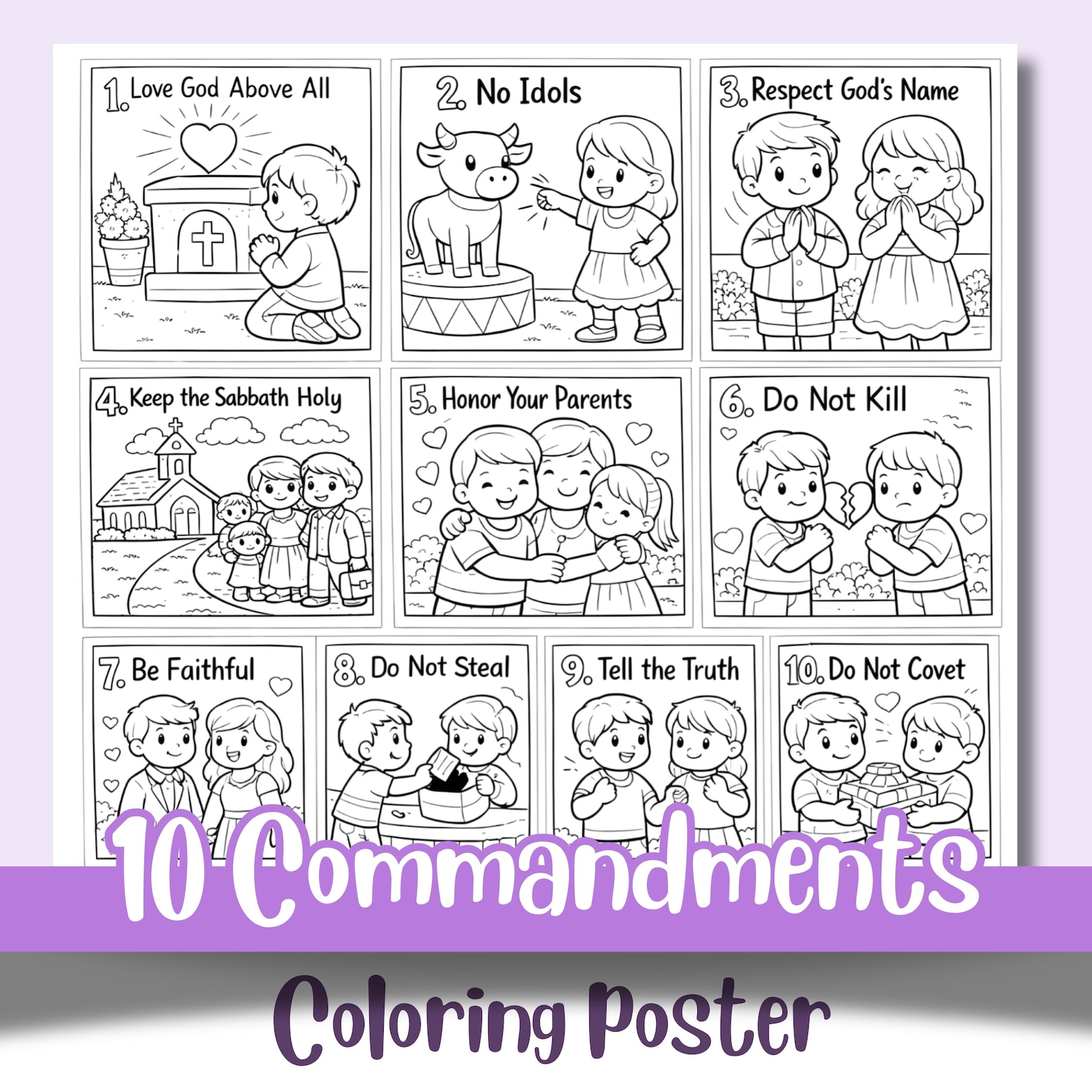 Ten Commandments Printable for Kids | Sunday School Bible Lesson ...