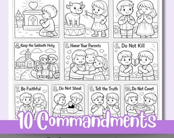 Ten Commandments Printable for Kids | Sunday School Bible Lesson Activity | Christian Coloring Page I Printable Exodus Lesson