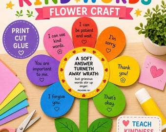 Kindness Craft for Kids, Christian Bible Activity, Proverbs 15:1 Craft, Sunday School Craft, Kindness Flower, VBS Printable