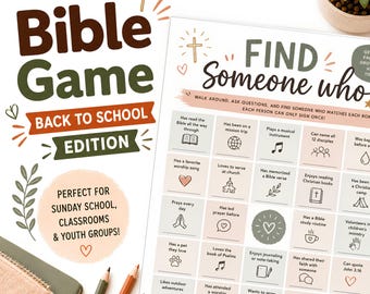 Back to School Bible Game, Find Someone Who Bingo, Christian Icebreaker Game, Sunday School Activity, Youth Group Printable, Kids Ministry