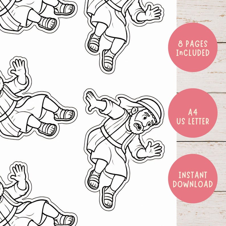 Printable coloring pages and craft pieces for Saul becomes Paul Bible activity with instant digital download included