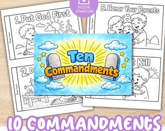 10 Commandments Coloring Pages Craft for Kids, Printable Bible Coloring Activity, Sunday School Christian Exodus Lesson