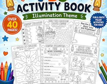 Illumination Theme VBS Activity Pages | Light of the World Christian Coloring Pages & Worksheets | Printable Sunday School Kids Games