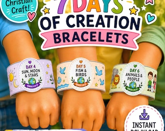 7 Days of Creation Bracelet Craft Printable | Genesis Bible Craft for Kids | Sunday School, VBS & Christian Preschool Coloring Activity