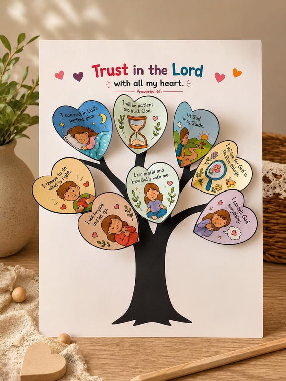 Trust in the Lord Craft | Proverbs 3:5 Bible Activity for Kids | Christian Sunday School Printable | Faith Tree Craft | Kids Bible Lesson