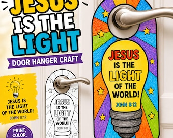 Türhänger-Bastelvorlage: Jesus ist das Licht der Welt | Bastelvorlage für die Kinderbibelwoche (VBS) | Ausmalvorlage mit Bibelvers „Lass dein Licht leuchten“
