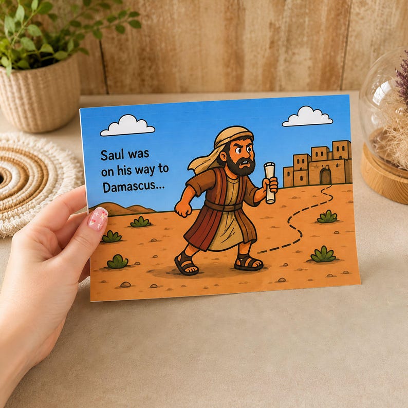 Printable Saul to Paul craft cover page for kindergarten Bible lesson about Saul traveling to Damascus