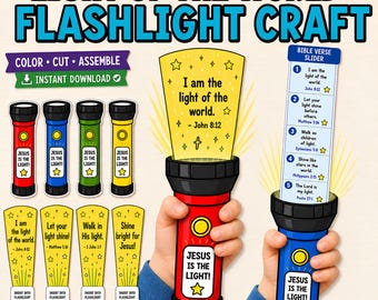 Bastelvorlage „Licht der Welt“ für die Taschenlampe, „Leuchte für Jesus“-Aktivität für christliche Kinder im Rahmen der Kinderbibelwoche (zum Ausdrucken)