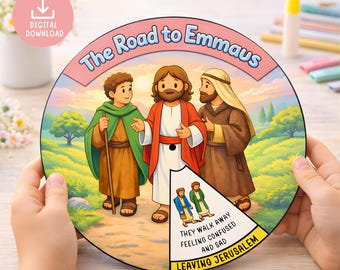 Road to Emmaus Craft, Printable Ressurection Bible Spinning Wheel Craft, Kids Luke 24 Bible Story Activity, Sunday School Lesson