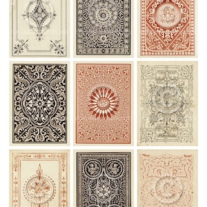 Printable Vintage Playing Card Back Designs Ephemera Cards | Junk Journal Fussy Cuts | Instant Digital Download