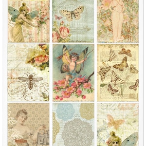Cartões de itens efêmeros de fadas e jardim de borboletas vintage para impressão | Junk Journal Fussy Cuts | Download digital instantâneo