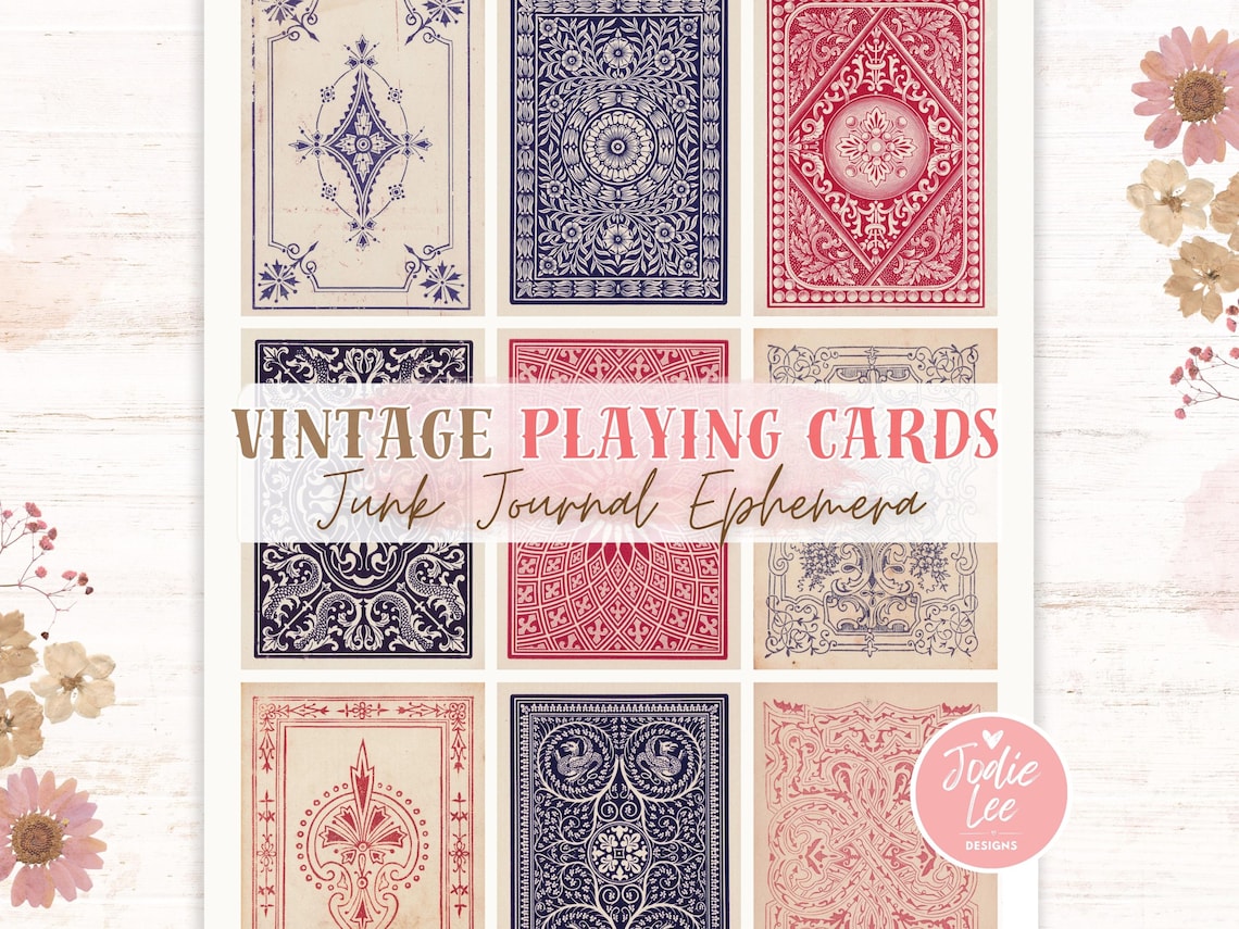 Collectable Card Back Vintage Playing Card Backs: Printable Ephemera for Junk Journals ...