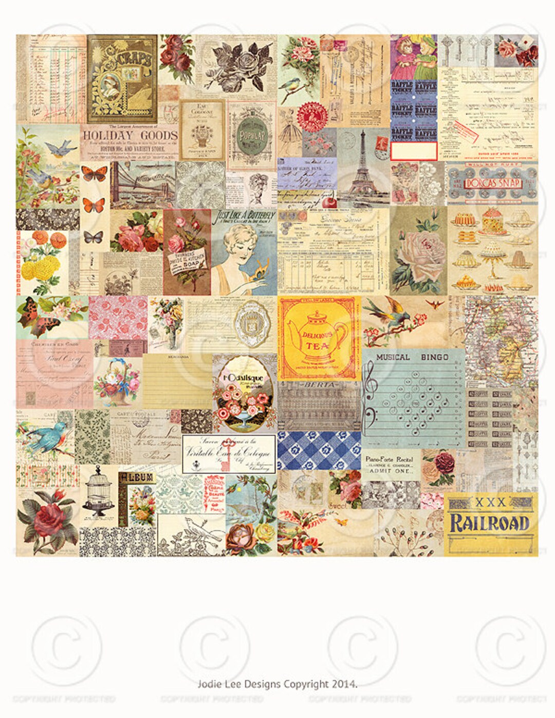 Printable Ephemera - 1 Digital Collage Sheets as an Instant Download ...
