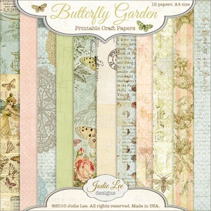 Druckbare Vintage Schmetterlingsgarten und Feen Ephemera Scrapbook Papiere | Junk Journal Seiten | Sofortiger digitaler Download