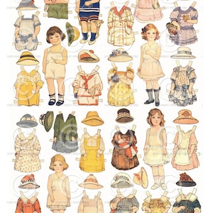 Vintage Printable Papierpuppen mit Kleidung | Junk Journal Fussy Schnitte | Sofortiger digitaler Download