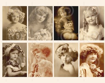 Vintage Ephemera Junk Journal Kit Printable Victorian Children Clipart Instant Download Collage Sheet