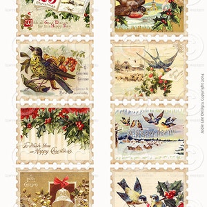 Printable Vintage Christmas Bird Stamps Ephemera | Junk Journal Fussy Cuts | Instant Digital Download